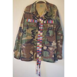 Vtg 1989 Military Camo Jacket M Long Hot Weather Coat Woodland Distressed